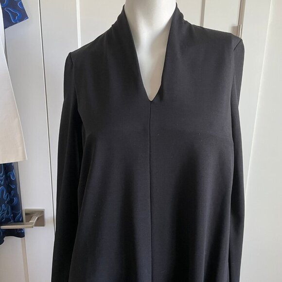 COS Minimalist Contemporary LS VNeck Lyocell Nylon Blend A Line Dress Black XS - Picture 7 of 13